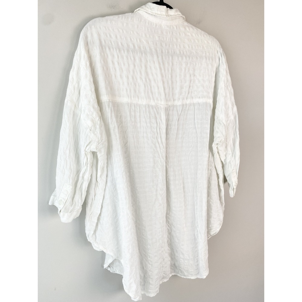 Anthropologie Pilcro Button Up Texture Shirt M/L White Coastal Clean Girl Cotton - Picture 5 of 9